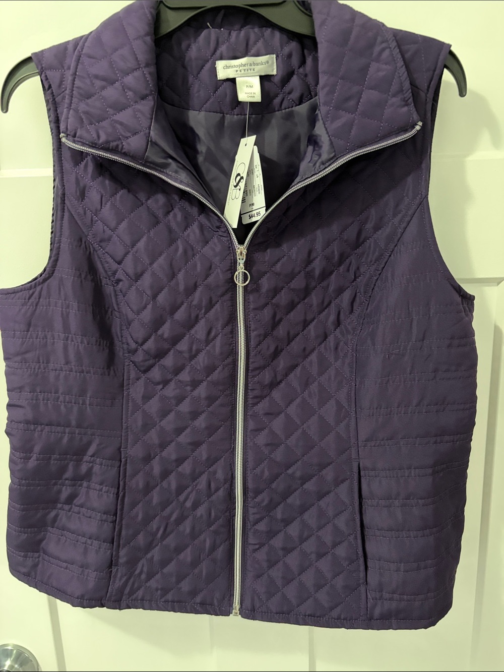 Christopher & Banks Quilted Dark Purple Zip Vest